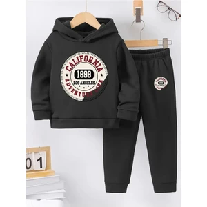 Maki Home California Baskılı Siyah Gri Lacivert Kız Erkek Uniseks Çocuk Eşofman Takımı Beli Lastikli Rahat 5 6 7 8 9 10 11 12 Yaş