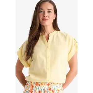 Regular Fit Apaş Yaka Flamlı Pamuk Kısa Kollu Gömlek E9435AX25SM