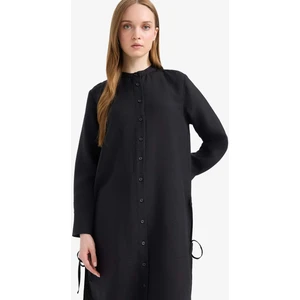 Regular Fit Basic Düz Yanları Bağcıklı Uzun Kollu Tesettür Gömlek Tunik F2182AX25SM