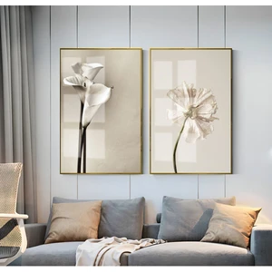 Harikabirev|krem Çiçek Kombini 01 |çerçeveli Cam Tablo  2li Dikey