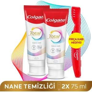 Total Gelişmiş Nane Temizliği Diş Macunu 75  ml  X2 + Diş Fırçası Kabı Hediyeli