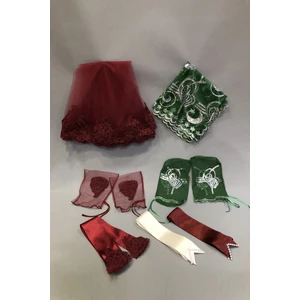 Bordo Gelin Duvağı Damat Örtüsü ve Takı Kurdele Seti