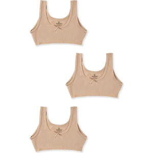 Kız Çocuk Pamuklu Kalın Askılı Kurdela Detaylı Yarım Atlet 3'lü Paket 4768 Ten Rengi