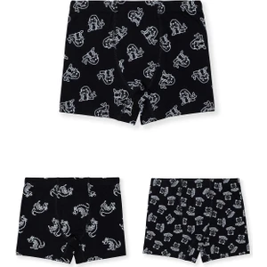 Erkek Çocuk Pamuklu Baskılı Rahat Kesim Likralı Boxer 3'lü Paket 3532 Siyah