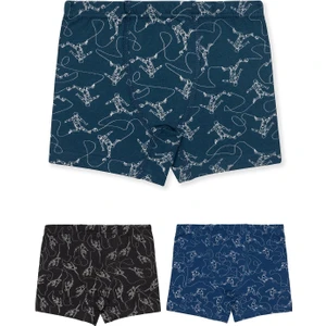 Erkek Çocuk Pamuklu Likralı Baskılı Boxer 3'lü Paket 3518 Renkli