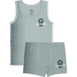 Erkek Çocuk Pamuklu Likralı Bisiklet Yaka Baskılı Klasik Kalın Askılı Atlet Boxer Takım Tekli 2926 Yeşil