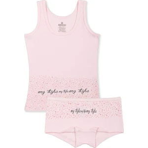 Kız Çocuk Pamuklu Likralı Renkli Yazı Baskılı Klasik Kalın Askılı Atlet Boxer Takım Tekli 4906 Pembe