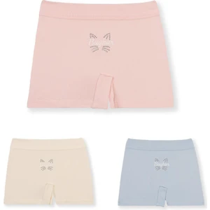 Kız Çocuk Pamuklu Renkli Baskılı Likralı Boxer Şort 3'lü PAKET 5893 Renkli