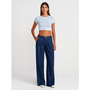 71976 Çift Pileli Denim Pantolon-Lacivert