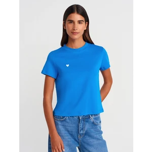 30584 Bisiklet Yaka Pamuklu T-Shirt-Bebe Mavi