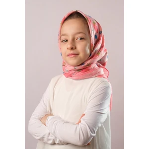 Pembe Dijital Baskılı Çocuk Tesettür Eşarp Pamuk Polyester Çilek Desenli 6001_04