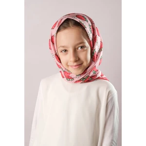 Pembe Dijital Baskılı Çocuk Tesettür Eşarp Pamuk Polyester Çilek Desenli 6001_04