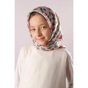 Pembe Dijital Baskılı Çocuk Tesettür Eşarp Pamuk Polyester Çilek Desenli 6001_04