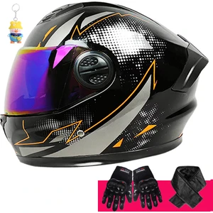 Runxi Life Hall  Eldiven  Eşarp  Çift Lensli Tam Kaplı Kask  Erkek ve Kadın Bisiklet Sürme Dört Mevsim Güvenlik Kask  (Yurt Dışından)