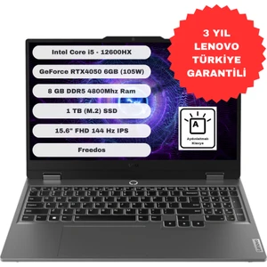 Loq 15IAX9 Gtı1 Intel Core I5 12600HX 8gb 1tb SSD RTX4050 Freedos 15.6'' Fhd Taşınabilir Bilgisayar 83GS00PETR