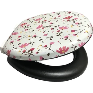 Kreş ve Anaokulu Extra Yumuşak Puf Mini Klozet Kapağı A-Kalite Çiçekli - Siyah