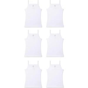 Kız Çocuk  Pamuklu Ince Ip Askılı Kurdela Detaylı Atlet 6'lı Paket 4112 Beyaz