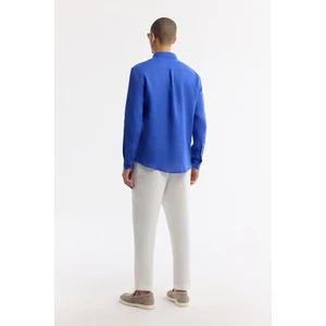Avva Erkek Saks Düğmeli Yaka %100 Keten Comfort Fit Gömlek B002191