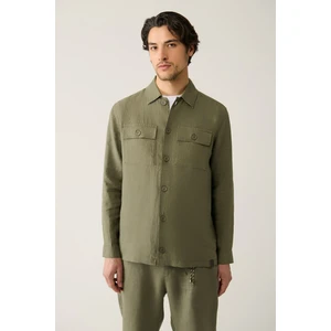 Avva Erkek Haki Klasik Yaka %100 Keten Comfort Fit Gömlek A41Y2087