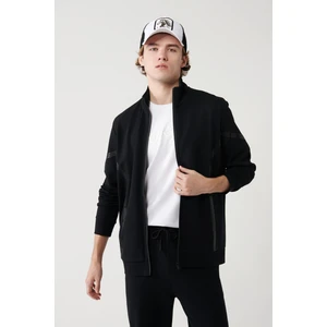 Erkek Siyah Dik Yaka Fermuarlı Baskılı Sweatshirt A41y1230