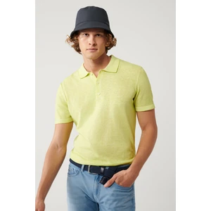 Erkek Neon Yeşil 3 Düğmeli Garment Dyed Polo Yaka Triko T-shirt A41y5067