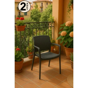 2 Adet Rattan Lüx Antrasit Sandalye / Balkon-Bahçe-Teras