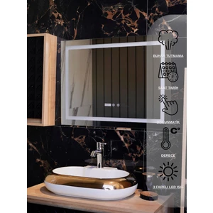 80x60 Dokunmatik Akıllı Buhar Tutmayan 3 Renk Ledli Banyo Aynası Dekoratif Duvar Ofis Lavabo Aynası 