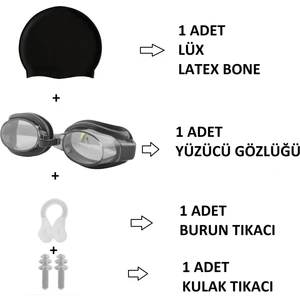 4lü set havuz deniz yüzücü gözlüğü boneli tıkaçlı uv korumalı yüzme seti