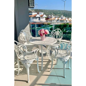 Ferforje Görünümlü Plastik Masa Sandalye Takımı, 150 kg Taşıma Kapasiteli,  2 Yıl Garantili, Bahçe, Balkon, Tüm Dış ve İç Mekanlara Uygun, Beyaz Masa Sandalye Takımı