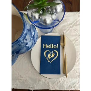 Gold Yaldızlı Bodrum Mavisi Hello Baby Ayaklı Peçete 16 Adet