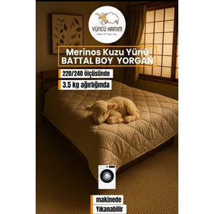 Yüncü Hanım Battal Ebat Merinos Kuzu Yünü Yorgan ( Saf Merinos Kuzu Yünü) 220  x  240  cm  Ebat, 3500 Gram