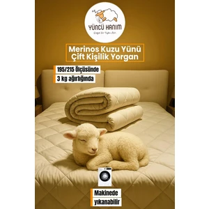 Çift Kişilik Merinos Kuzu Yünü Yorgan (%100 Saf Merinos Kuzu Yünü) 195 x 215 cm Ebat, 3000 gram
