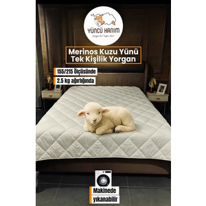 Yüncü Hanım Tek Kişilik Merinos Kuzu Yünü Yorgan (%100 Saf Merinos Kuzu Yünü) 155 x 215 cm