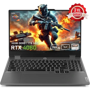 LOQ 15ARP9 83JC00FKTRv2 AMD Ryzen 7-7435HS 32GB DDR5 1TB SSD RTX4060 8GB 15.6 inç 144Hz Full HD FreeDos Gaming Laptop