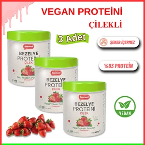 Çilek Aromalı Vegan Bezelye Proteini 400 gr x 3 Adet - %83 Protein Içerir Pae Protein Powder Strawberry