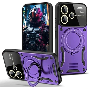 Coverzone Xiaomi Redmi Note 13 Pro Plus ile Uyumlu Kılıf Joy Joy Stand Olabilen Lens Korumalı 360° Derece Dönen Halak Yüzük Aparatlı Kapak Mor