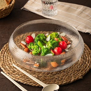 4306 El Yapımı Büyük Boy Kendinden Kaşıklı Cam Salata Kasesi Şeffaf 24 cm