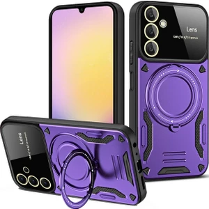Samsung Galaxy A56 ile Uyumlu Kılıf Joy Joy Stand Olabilen Lens Korumalı 360° Derece Dönen Halak Yüzük Aparatlı Kapak Mor