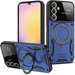 Samsung Galaxy A56 ile Uyumlu Kılıf Joy Joy Stand Olabilen Lens Korumalı 360° Derece Dönen Halak Yüzük Aparatlı Kapak Lacivert