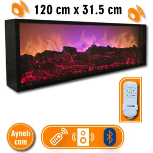 Dekoratif Elektrikli Yapay Şömine - 120 x 31.5 x 16  cm  - Farklı Renk Modları,kumandalı, Bluetooth Ses