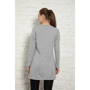 Kadın Gri Renkli Uzun Kol Bisiklet Yaka Penye Tunik SLM33
