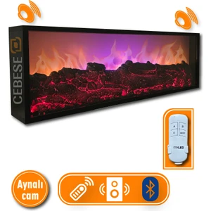 Elektrikli Şömine 100 x 31.5  cm  Bluetooth Ses Sistemli Uzaktan Kumandal