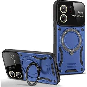 Coverzone  Xiaomi Mi 13T Pro ile Uyumlu Kılıf Joy Joy Stand Olabilen Lens Korumalı 360° Derece Dönen Halak Yüzük Aparatlı Kapak Lacivert