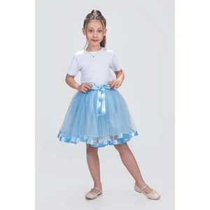 Saten Şeritli Tütü Kız Çocuk Etek M00728 Mavi