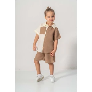 Mnk Baby & Kids Müslin Kumaş Pamuklu Yazlık Şortlu Erkek Çocuk Takım M00733 Gri