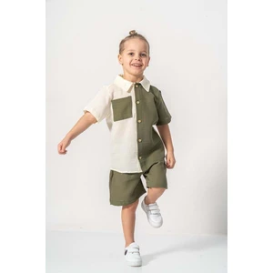 Mnk Baby & Kids Müslin Kumaş Pamuklu Yazlık Şortlu Erkek Çocuk Takım M00733 Gri