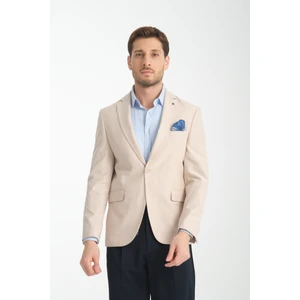 Galdino Erkek Bej Kendinden Desenli Slim Fit Mono Yaka Blazer Ceket