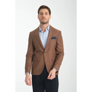 Galdino Erkek Kahverengi Kendinden Desenli Slim Fit Mono Yaka Blazer Ceket
