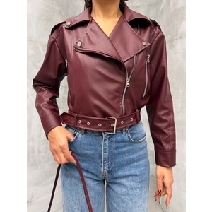 Kemerli Oversize Crop Deri Ceket