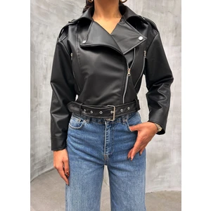 Kemerli Oversize Crop Deri Ceket